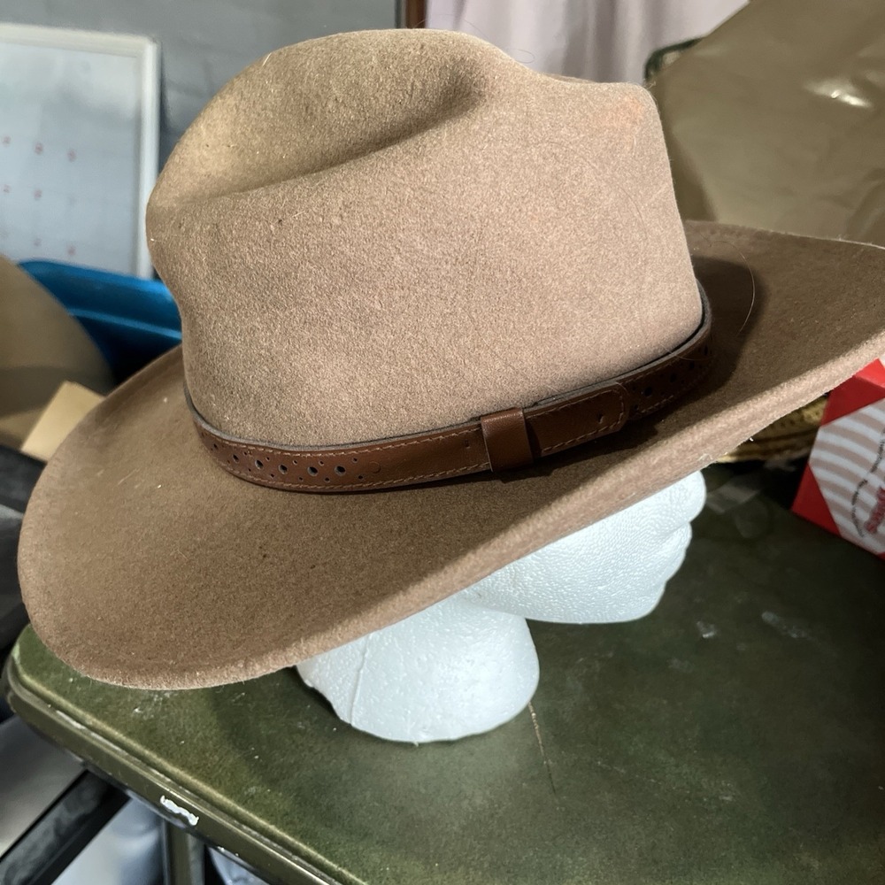 Vintage Flex Felt Fedora Hat 100% Wool Size M Made in USA Brown Banded